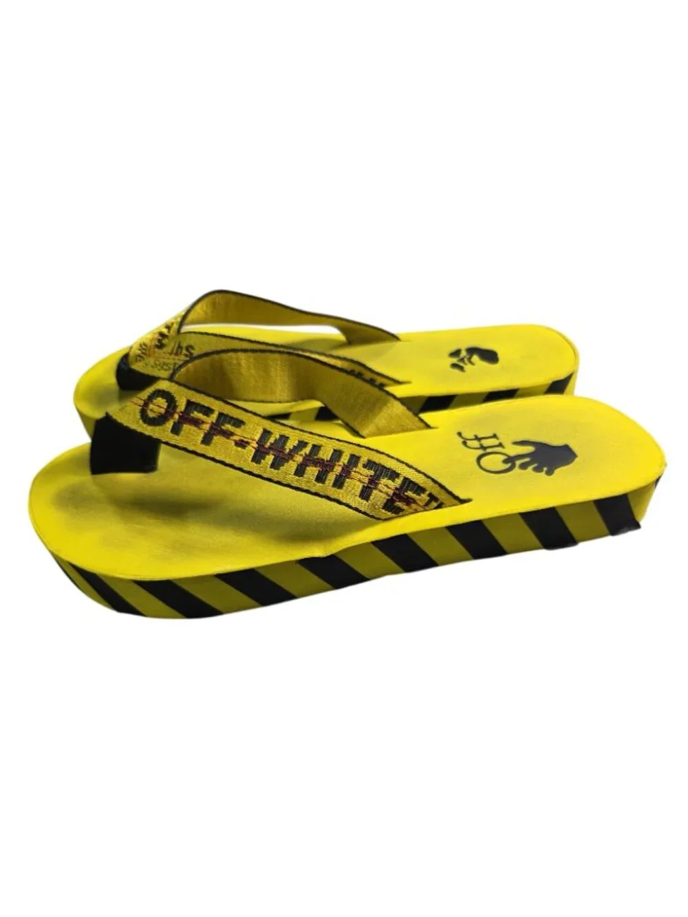 Off White Yellow Black Industrial Logo Caution Flip Flops Sz Mens 9